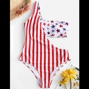 Zaful Patriotic Cutout One Shoulder One Piece